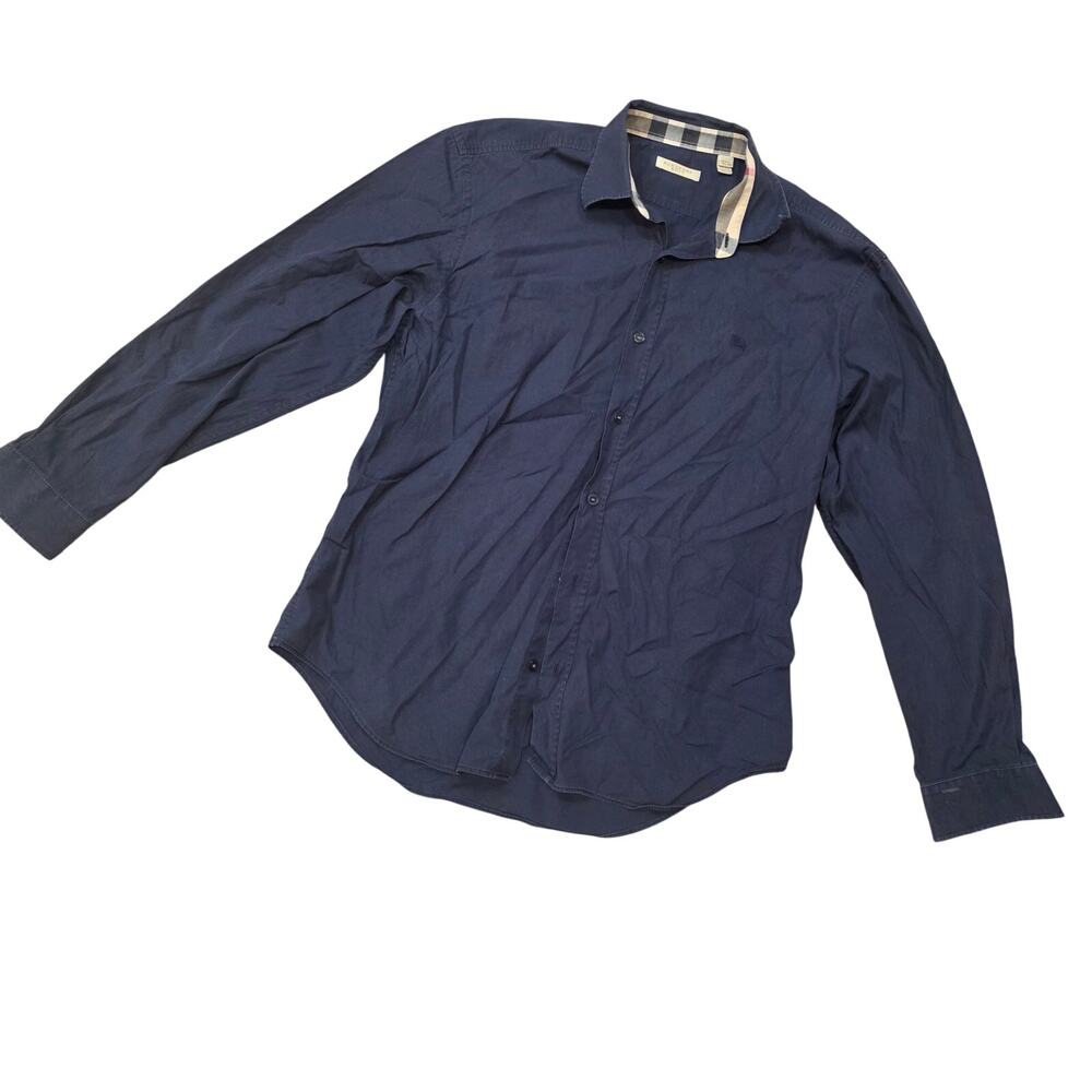 Burberry men's classic navy long-sleeve cotton button-up shirt sz L